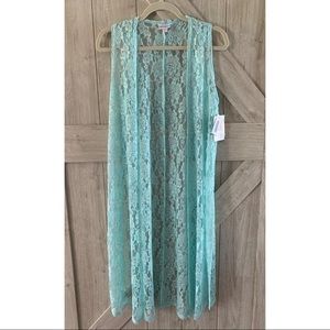 🔆NWT Lularoe Joy Sleeveless Lace Coverup Open Front Mint Green Size Extra Small